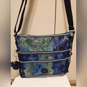 Kipling "Alvar Snake" Blue/Green/Purple Water Resistant Nylon Crossbody Bag $199